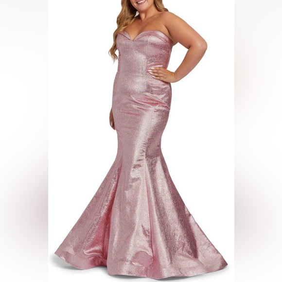 Mac Duggal 67230 Fabulouss Strapless Metallic Pink Strapless Mermaid Gown 18W - Picture 1 of 10